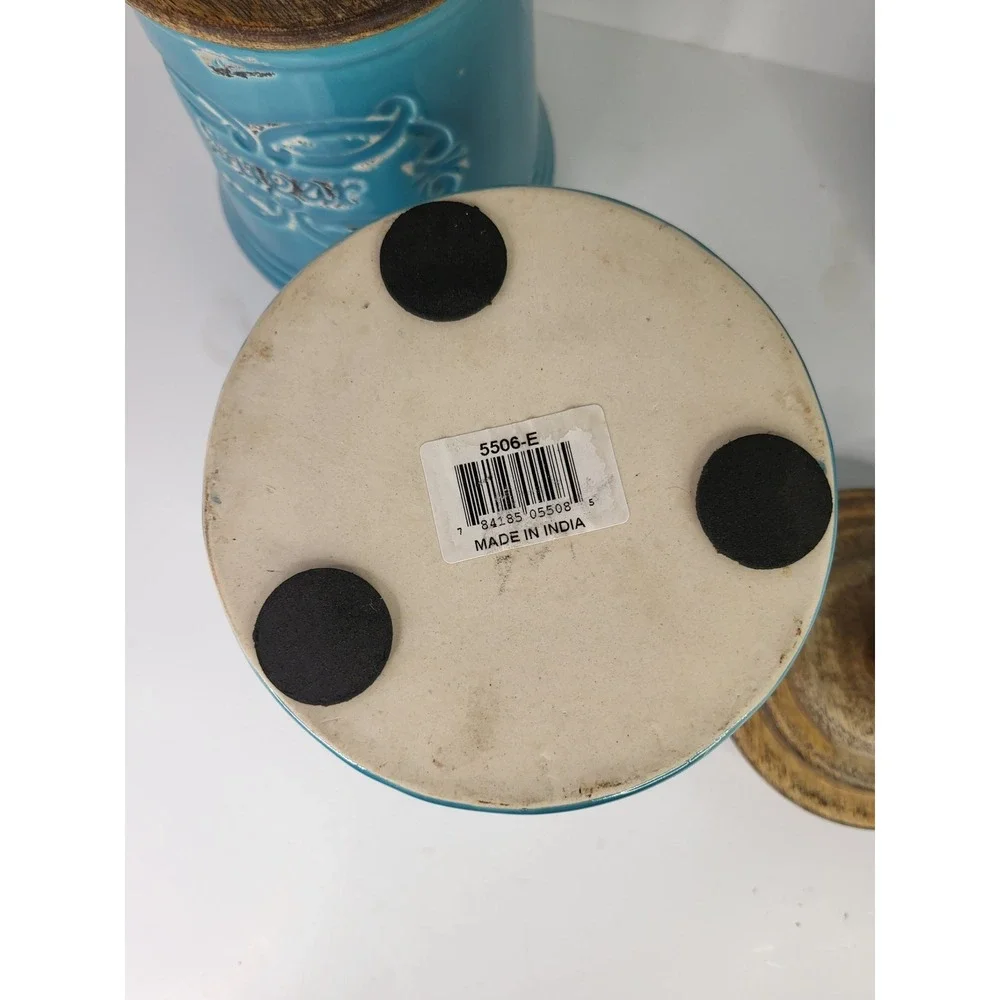 Vintage IMAX Provincial Turquoise Ceramic Canister Set 3pc Sugar Tea Coffee